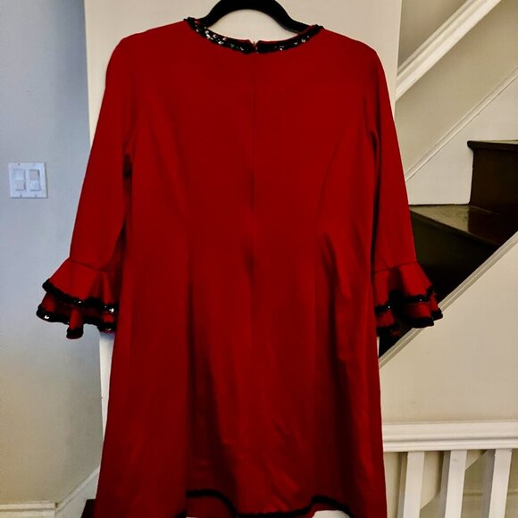 Red Minidress with Black Sequin Trim - Picture 4 of 4